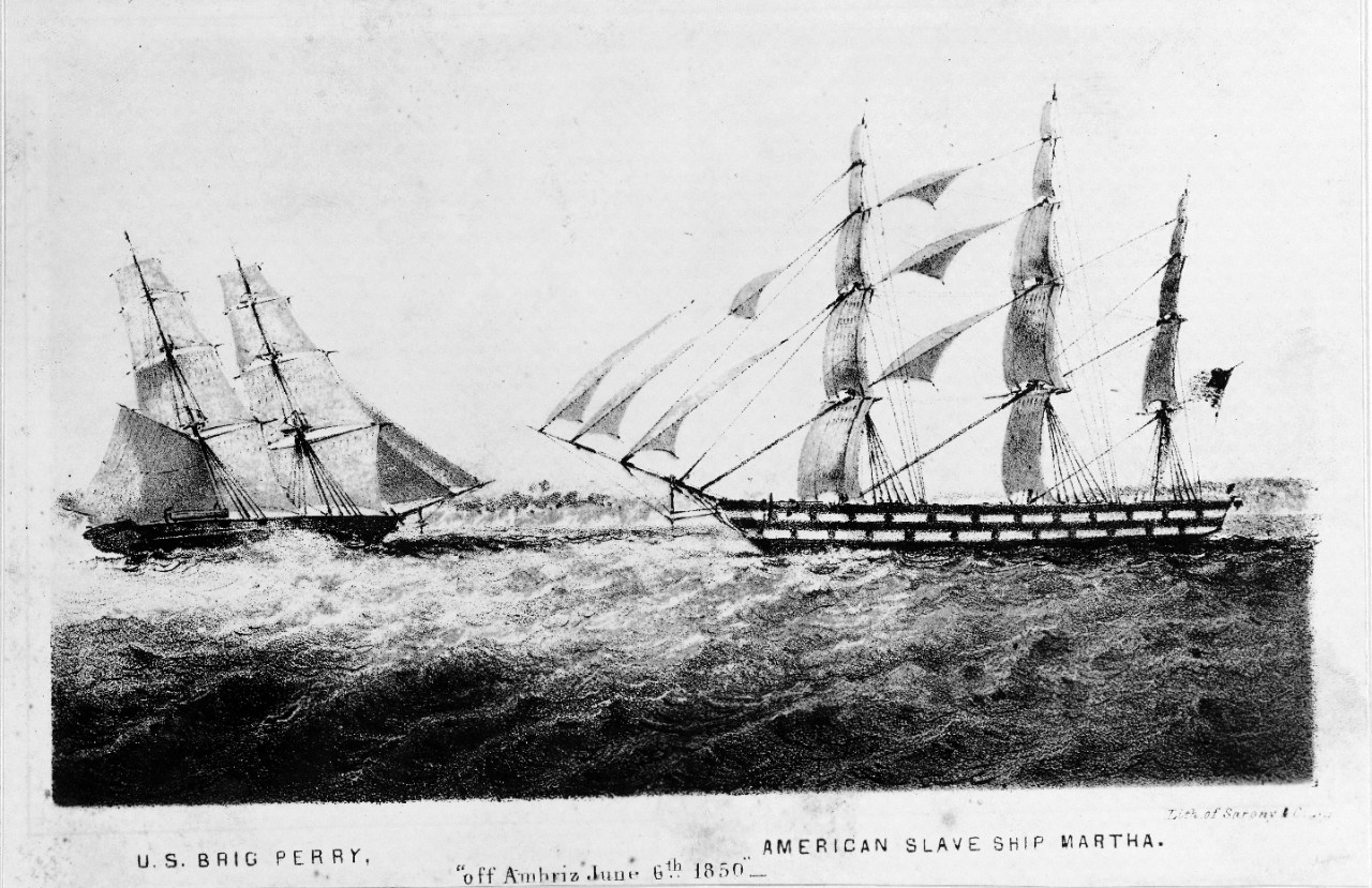 USS PERRY (1843-1865) with the American Slave Ship MARTHA, "off Ambriz, June 6th, 1850." 