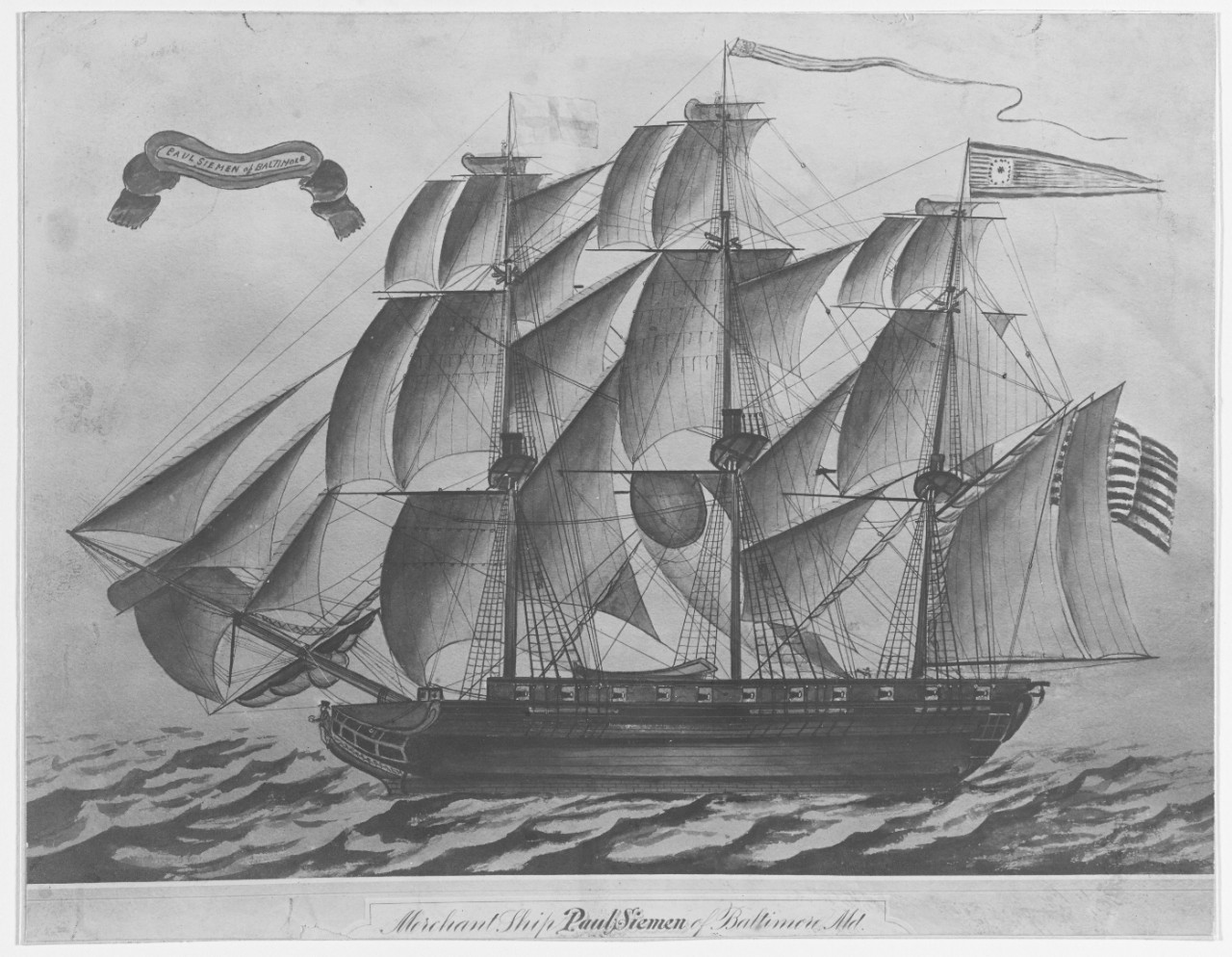 Painting of Merchant Ship PAUL SIEMEN, of Baltimore, Maryland, 1800-1803. 
