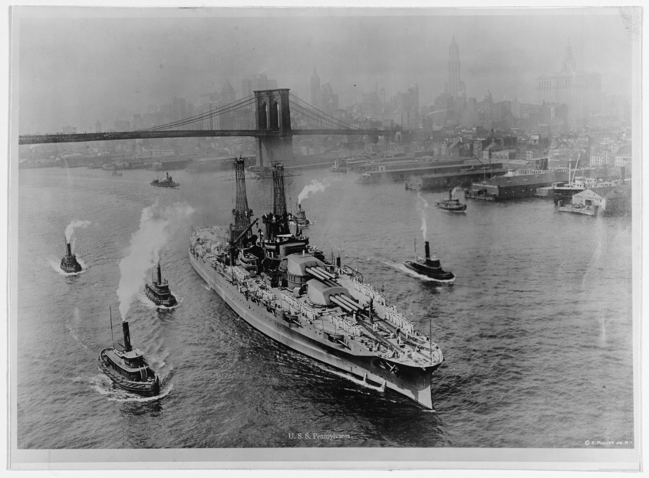 USS PENNSYLVANIA (BB-38) in the East River, New York City