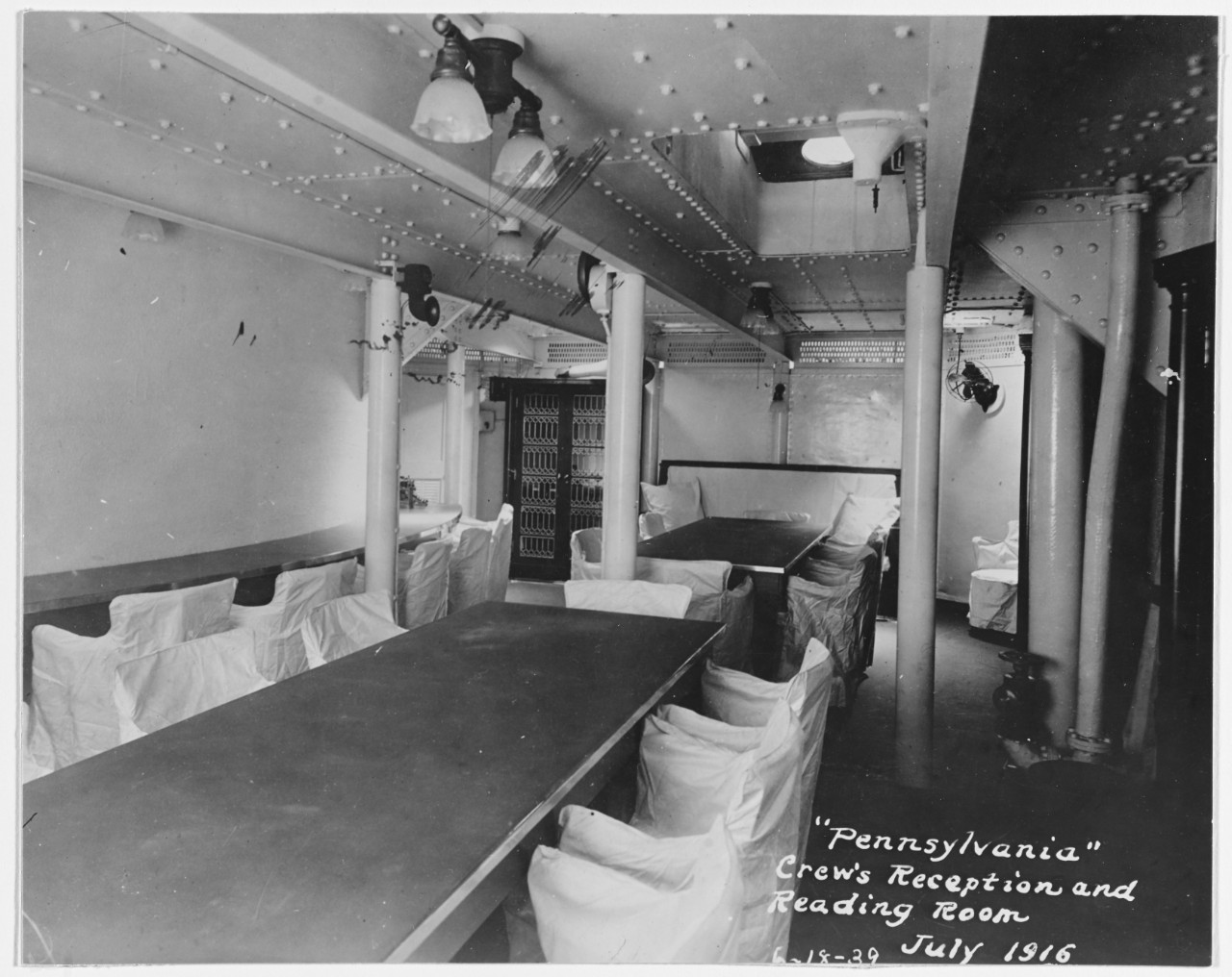 Crew's Reception and Reading Room, USS PENNSYLVANIA (BB-38), July 1916. 