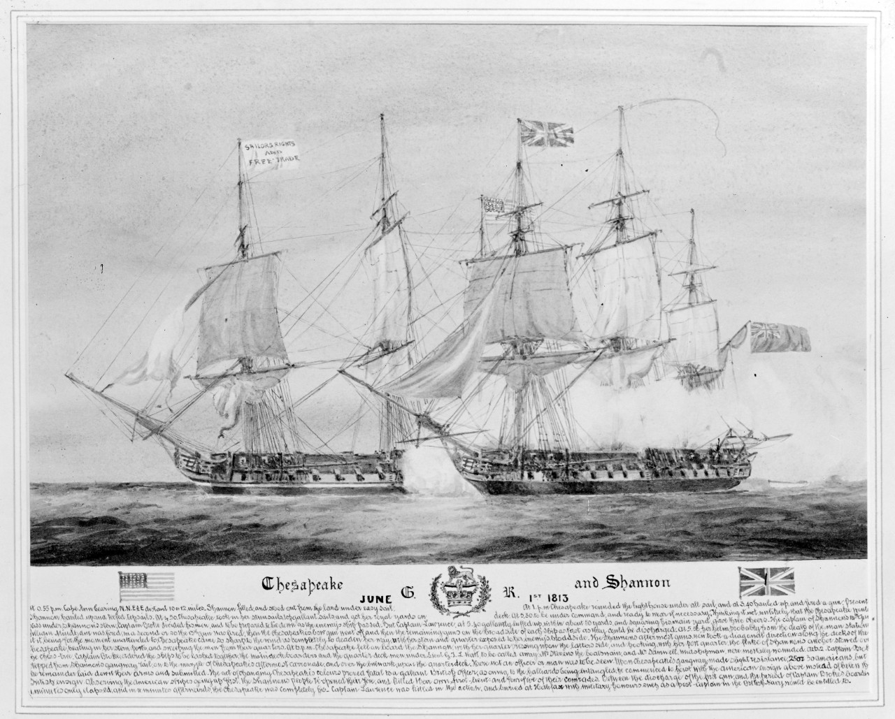 Photo #: NH 42907  Action between USS Chesapeake and HMS Shannon, 1 June 1813
