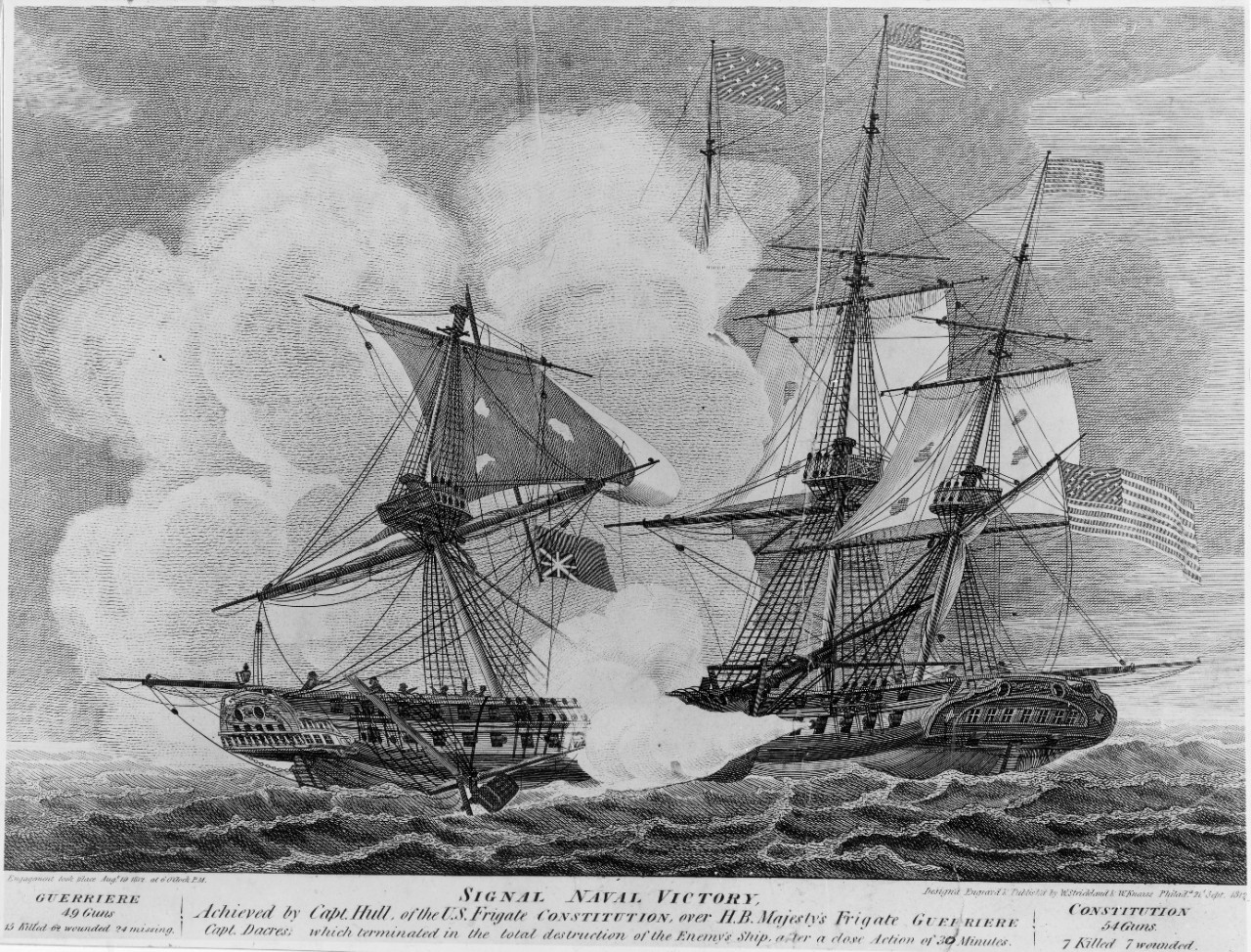 Photo #: NH 42914  Action between USS Constitution and HMS Guerriere, 19 August 1812