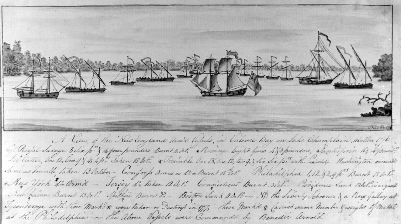 "A view of the New England Arm'd vessels, in Valcure Bay on Lake Champlain, 11 October 1776"