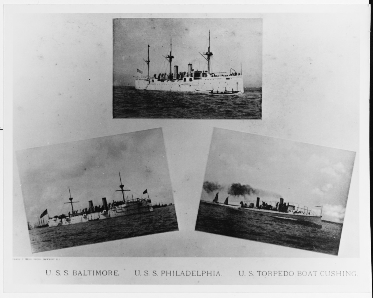USS BALTIMORE; USS PHILADELPHIA; U.S.T.B. CUSHING.