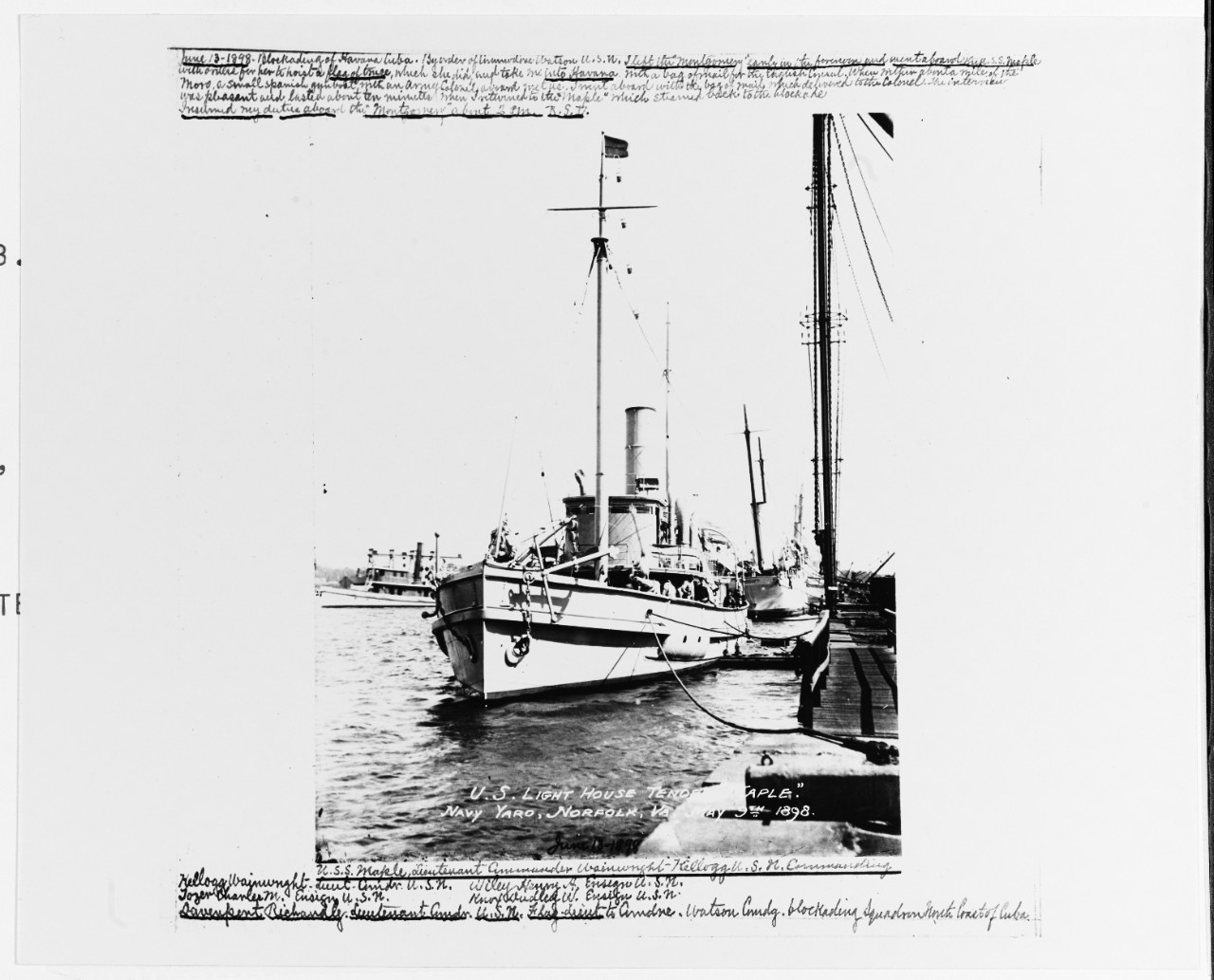 US light house tender MAPLE, Norfolk Navy Yard, Virginia, 9 May 1898. 