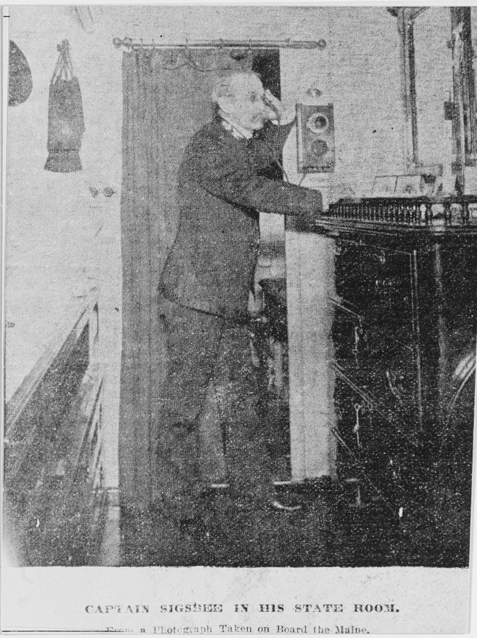 Captain Charles D. Sigsbee, USN, on USS MAINE, circa 1897. 