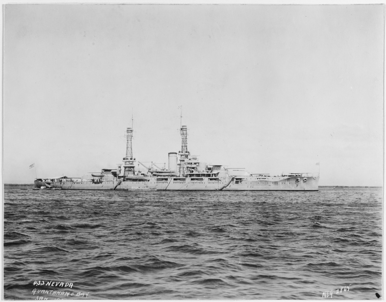 USS NEVADA (BB-36) in Guantanamo Bay, Cuba, circa January 1920. 