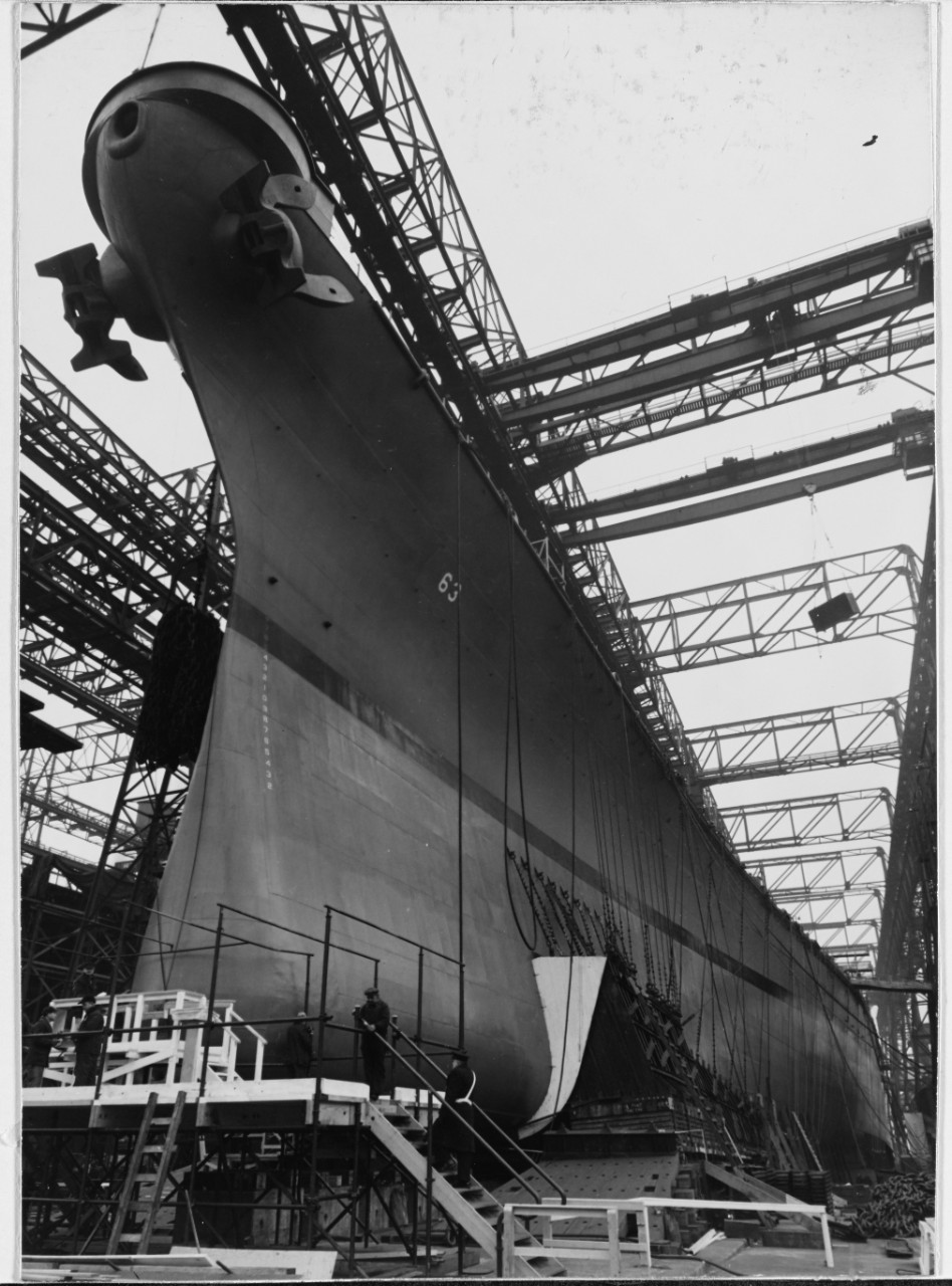 USS MISSOURI (BB-63) ready for launching, New York Navy Yard, January 29, 1944. 