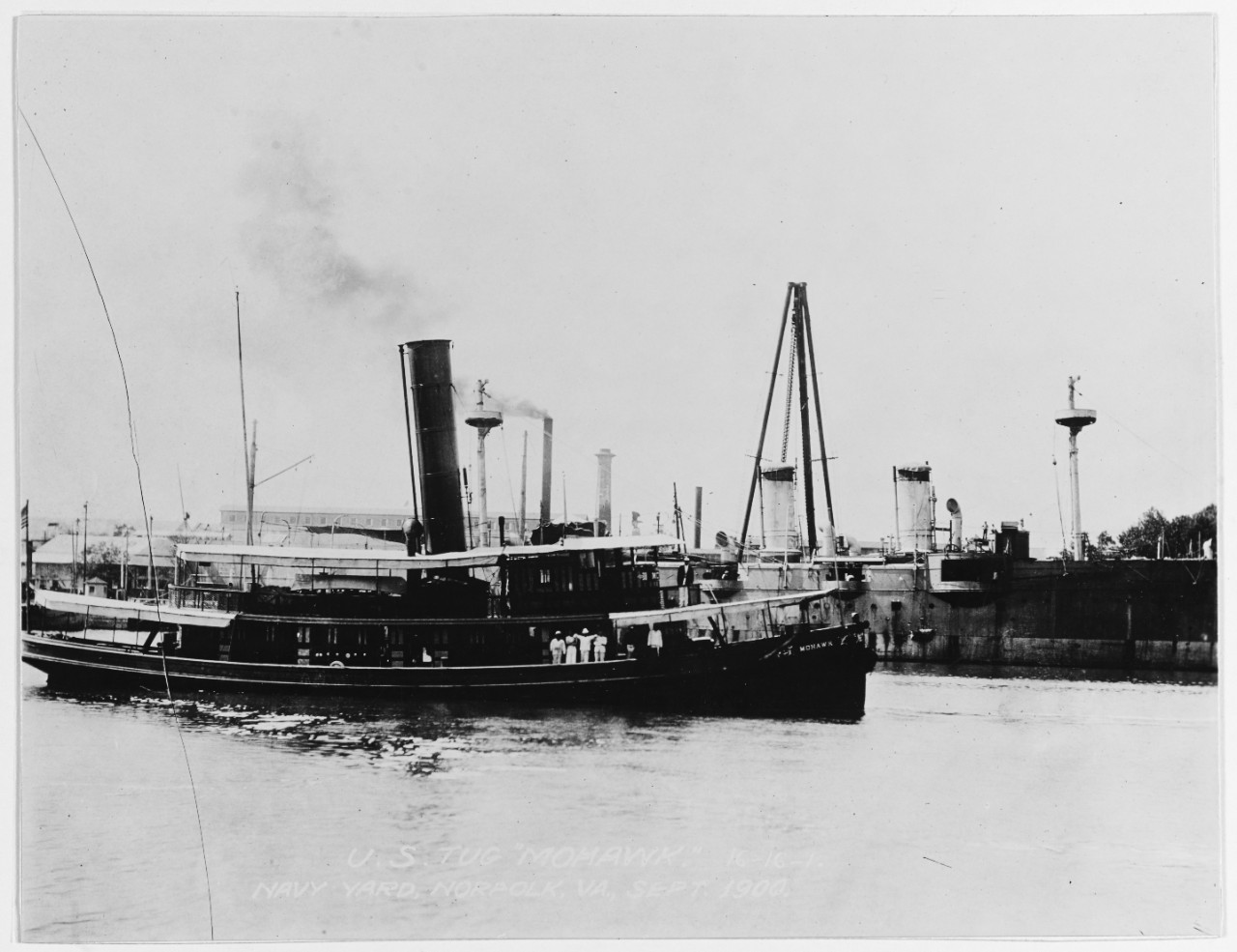 U.S. Tug USS MOHAWK (YT-17) at the Norfolk Navy Yard, September 1900. 