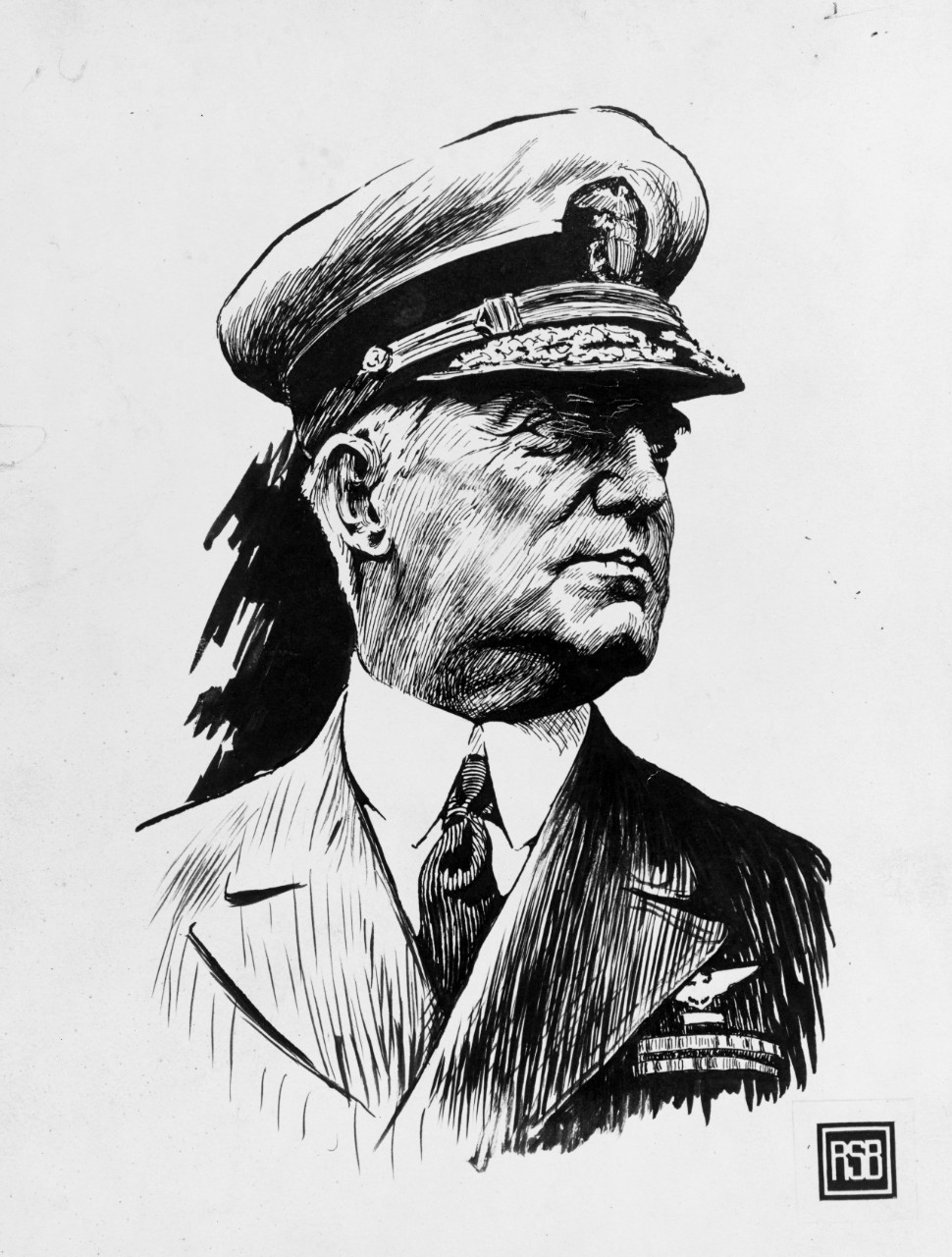 A May 8, 1969 photograph by PH2 McMullin of a drawing by 'RSB' of RADM William A. Moffett. 