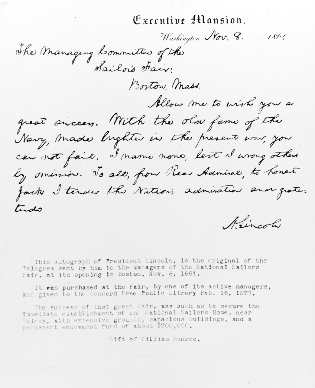 Lincoln's Letter to the Sailors Fair