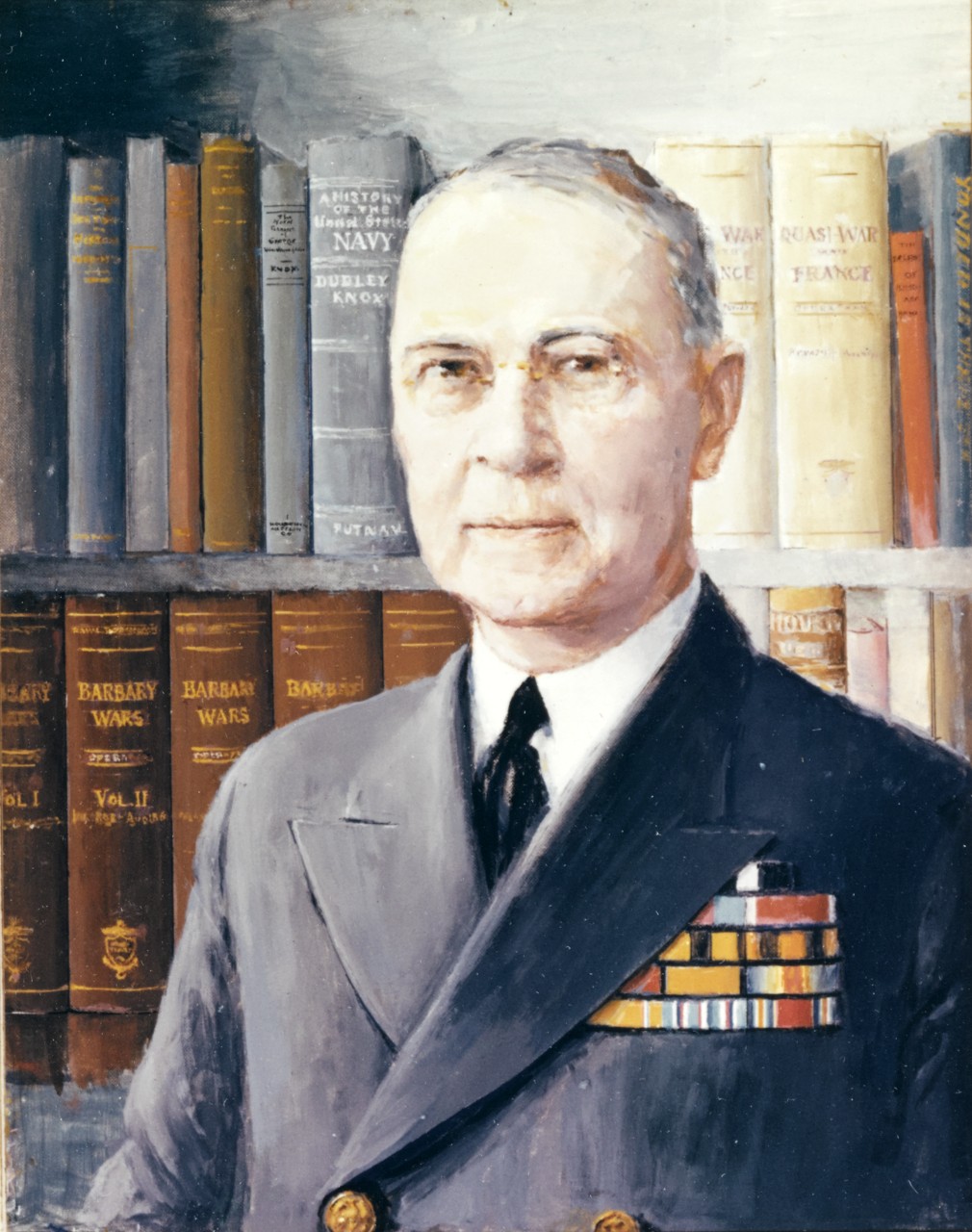 Commodore Dudley W. Knox, USN, 1967 photograph of an oil painting by Captain Charles Bittinger, USNR, which was presented to the Naval Historical Foundation by Mrs. Knox on 19 November 1962.