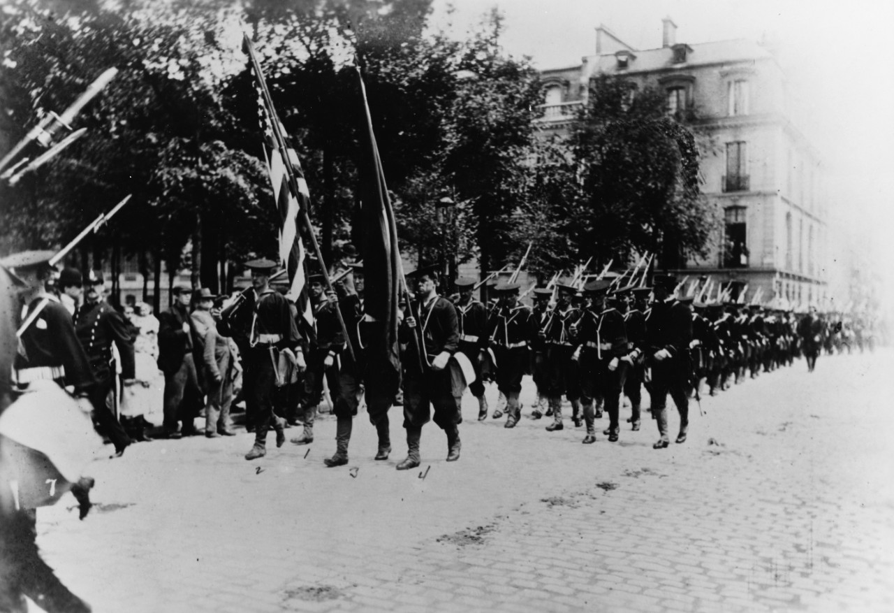 A 6 July 1905 photo by Harris C. Ellis of American Bluejackets who participated in the ceremony for the repatriation of John Paul Jones, in Paris.