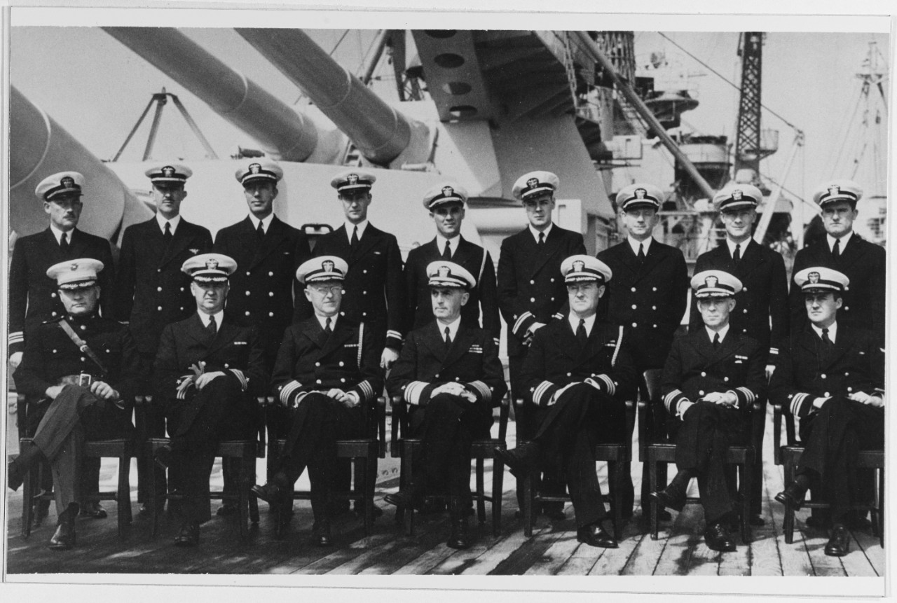 Commander, Battleships, shown with staff, 1935.