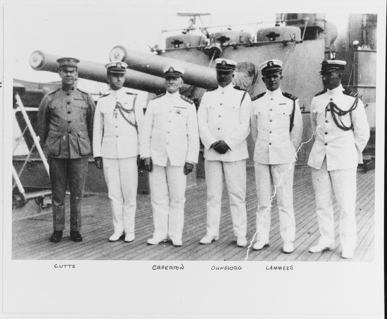Admiral Caperton, Commander-in-Chief, Pacific Fleet, with staff on USS PITTSBURGH (CA-4)