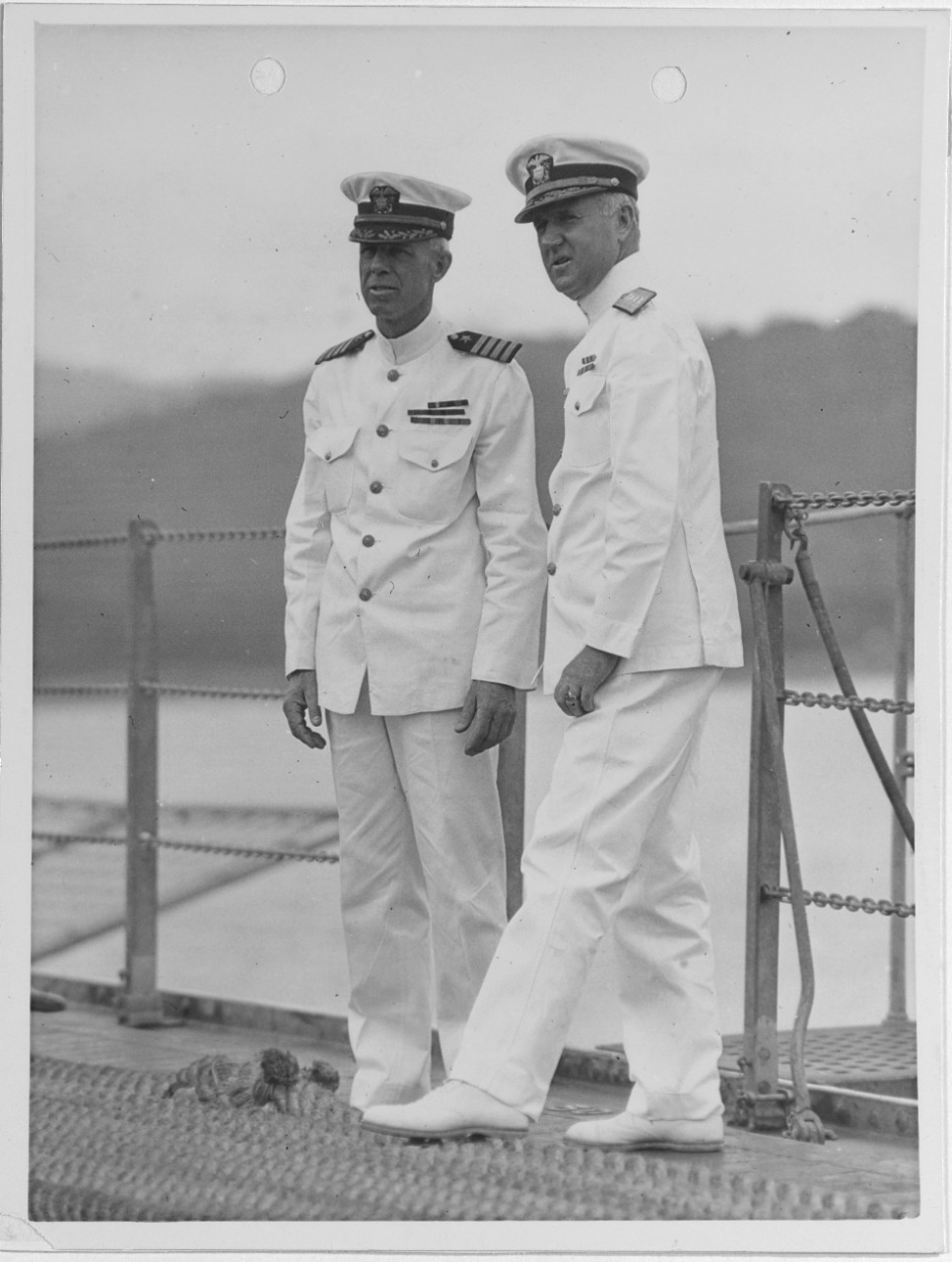 Captain Harry E. Yarnell, USN (left), in a view taken aboard USS SARATOGA (CV-3), 9 February 1928