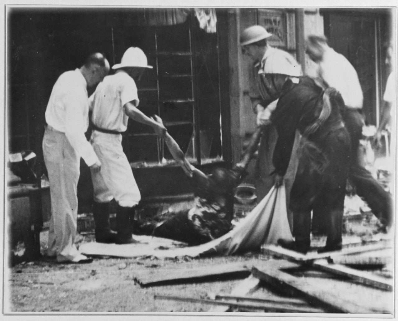 Devastation after accidental bombing, in the International Settlement, Shanghai, China. 