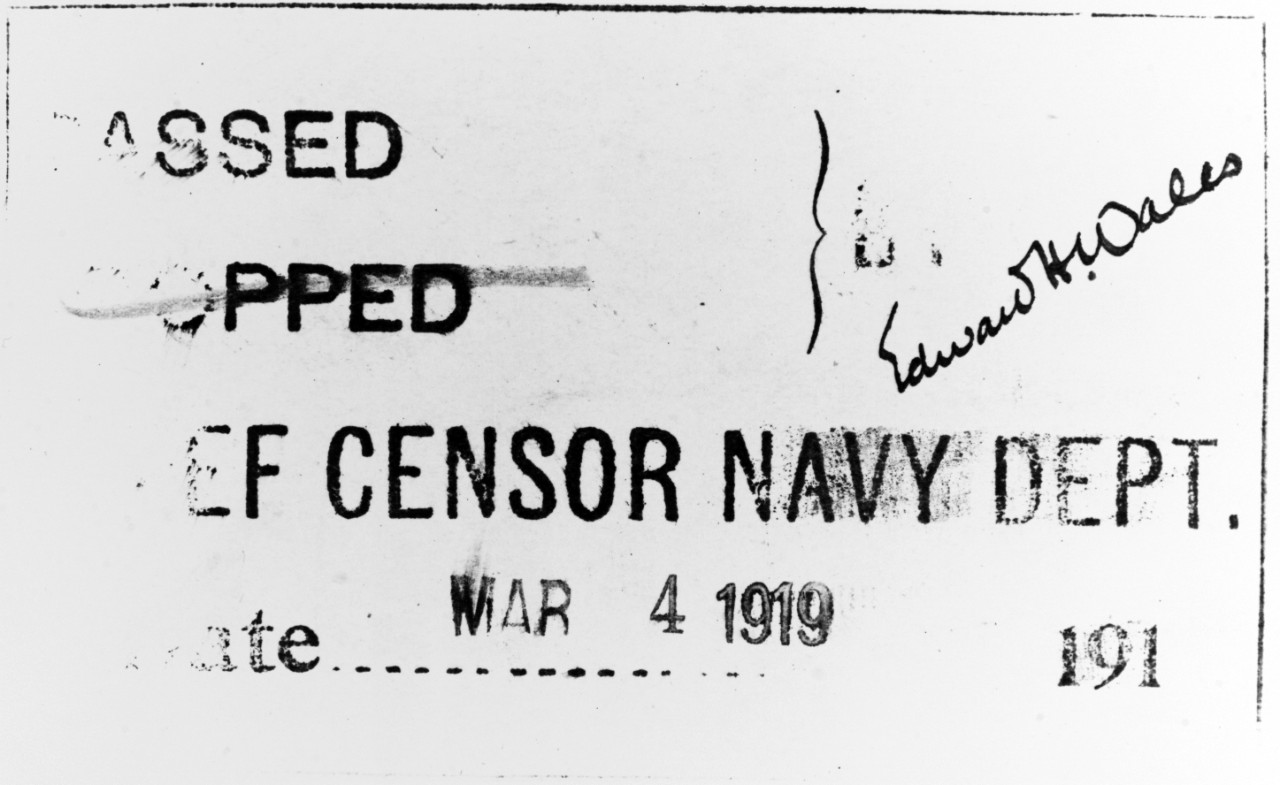 Photo #: NH 51390-A  World War I era Censor's Mark