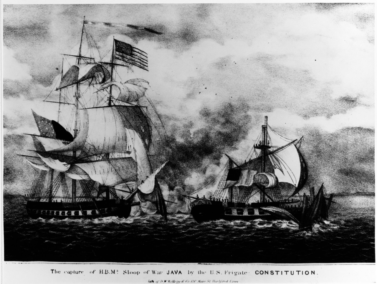 Photo #: NH 55408  U.S. Frigate Constitution captures the British Frigate Java, off the coast of Brazil, 29 December 1812
