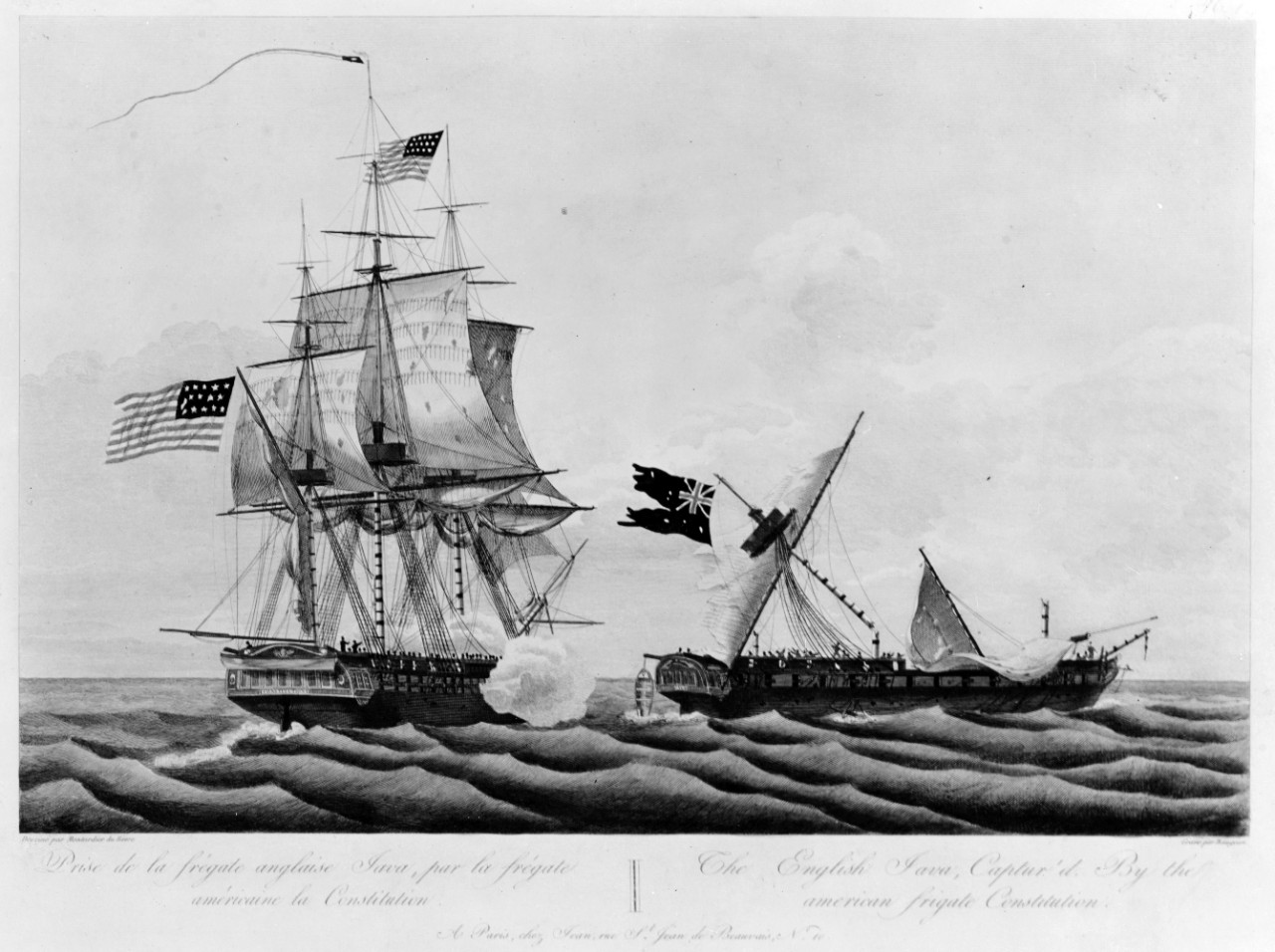 Photo #: NH 55411  U.S. Frigate Constitution captures HMS Java, off the coast of Brazil, 29 December 1812