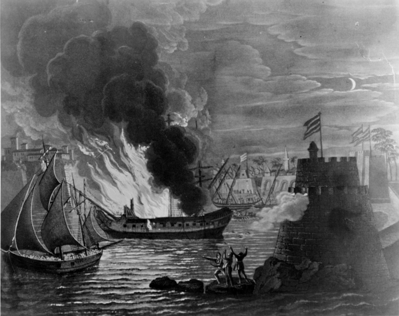 Photo #: NH 56735  Destruction of USS Philadelphia in Tripoli harbor, 16 February 1804