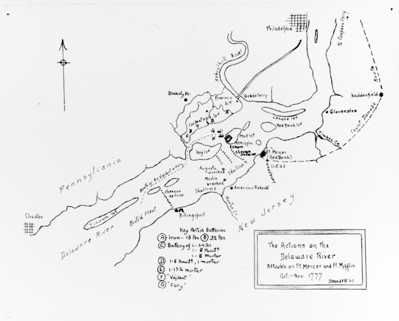 Map of Actions on the Delaware near Philadelphia during the Attack on Fort Mifflin and Fort Mercer, October 1777