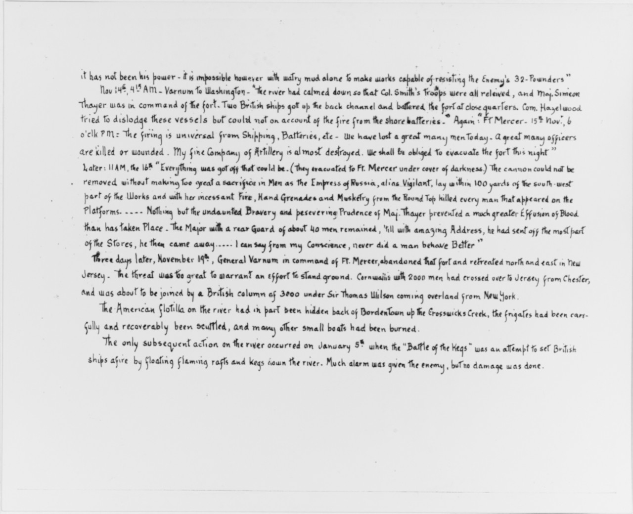 Text Relating to Drawing of Fort Mifflin