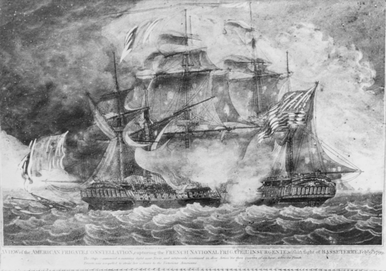 A View of the American Frigate USS CONSTELLATION Capturing the French National Frigate INSURGENTE within View of Basseterre
