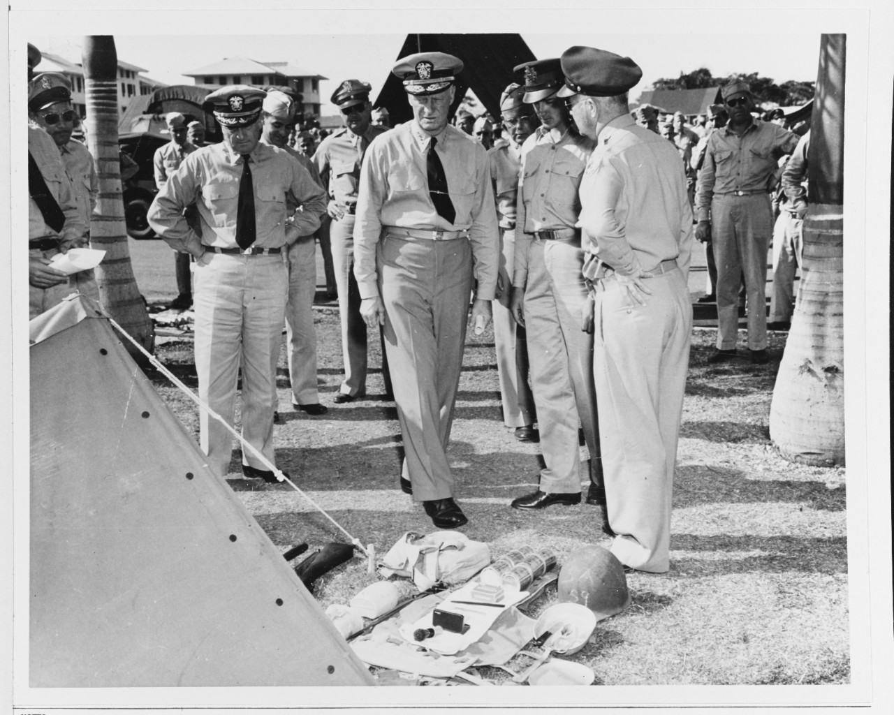 Admiral Chester W. Nimitz (CinCPac) inspects gear