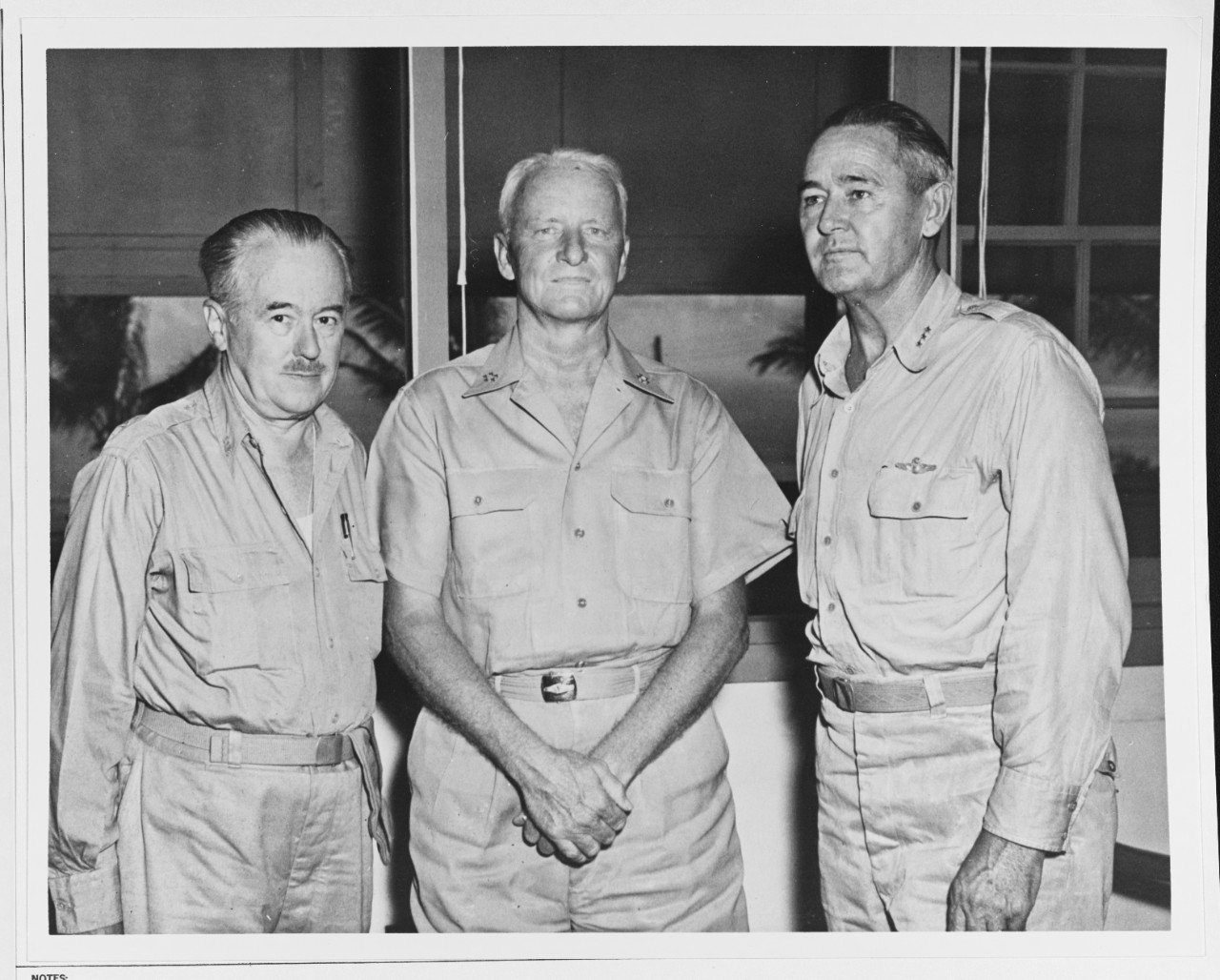 Fleet Admiral Chester W. Nimitz, CinCPac-POA, with Mr. Roy Wilson Howard of Scripps-Howard Newspaper Syndicate, and Lt. Gen. Barney McK. Gilles, USA.