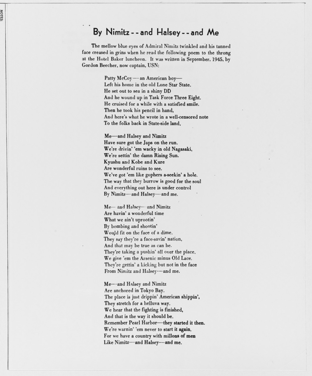 "By Nimitz - and Halsey - and Me" Poem