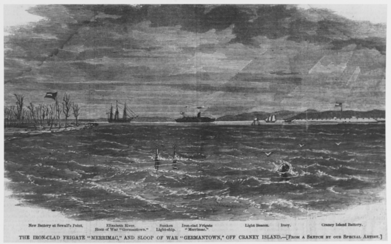 Photo #: NH 58847  CSS Virginia (ex-USS Merrimack) and CSS Germantown off Craney Island, Virginia, circa March-May 1862