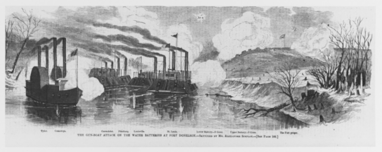 Photo #: NH 58898  &quot;The Gun-boat Attack on the Water Batteries at Fort Donelson&quot;