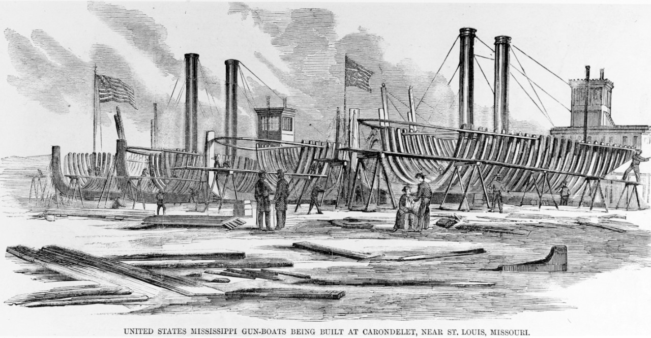 Photo #: NH 59001  &quot;United States Mississippi Gun-boats being built at Carondelet, near St. Louis, Missouri&quot;