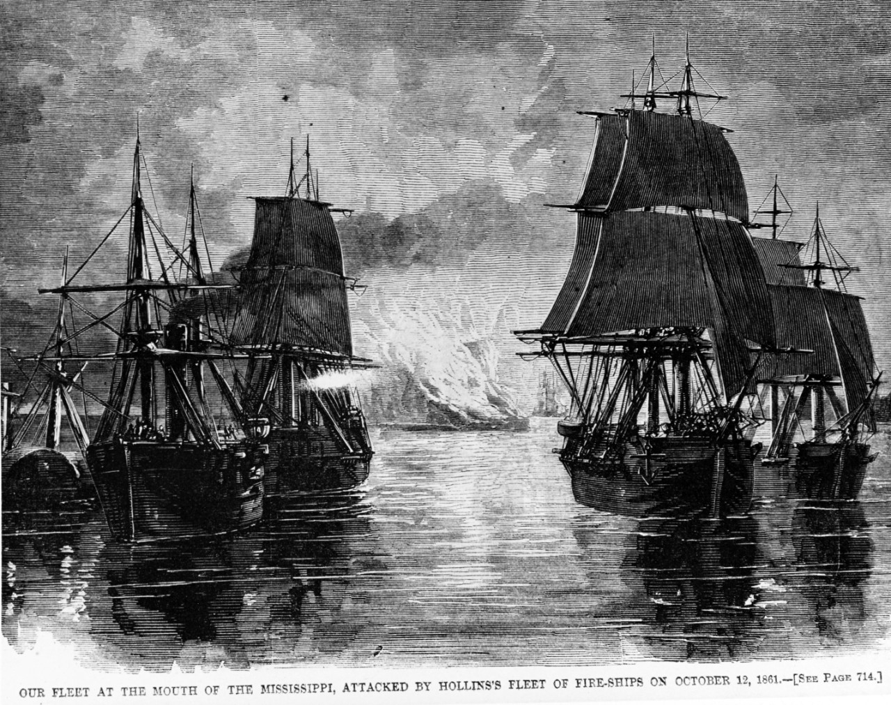 Union Fleet Under Attack by Hollins' Fleet of Fire-Ships at the Mouth of the Mississippi
