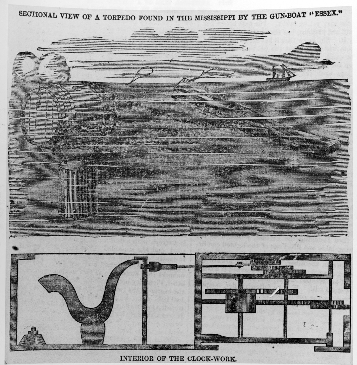 Photo #: NH 59083  &quot;Sectional View of a Torpedo found in the Mississippi by the Gun-boat 'Essex'&quot;