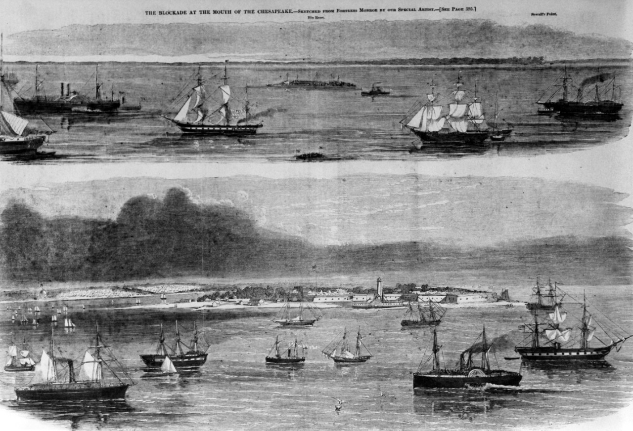Photo #: NH 59178  &quot;The Blockade at the Mouth of the Chesapeake--Sketched from Fortress Monroe by our Special Artist&quot;