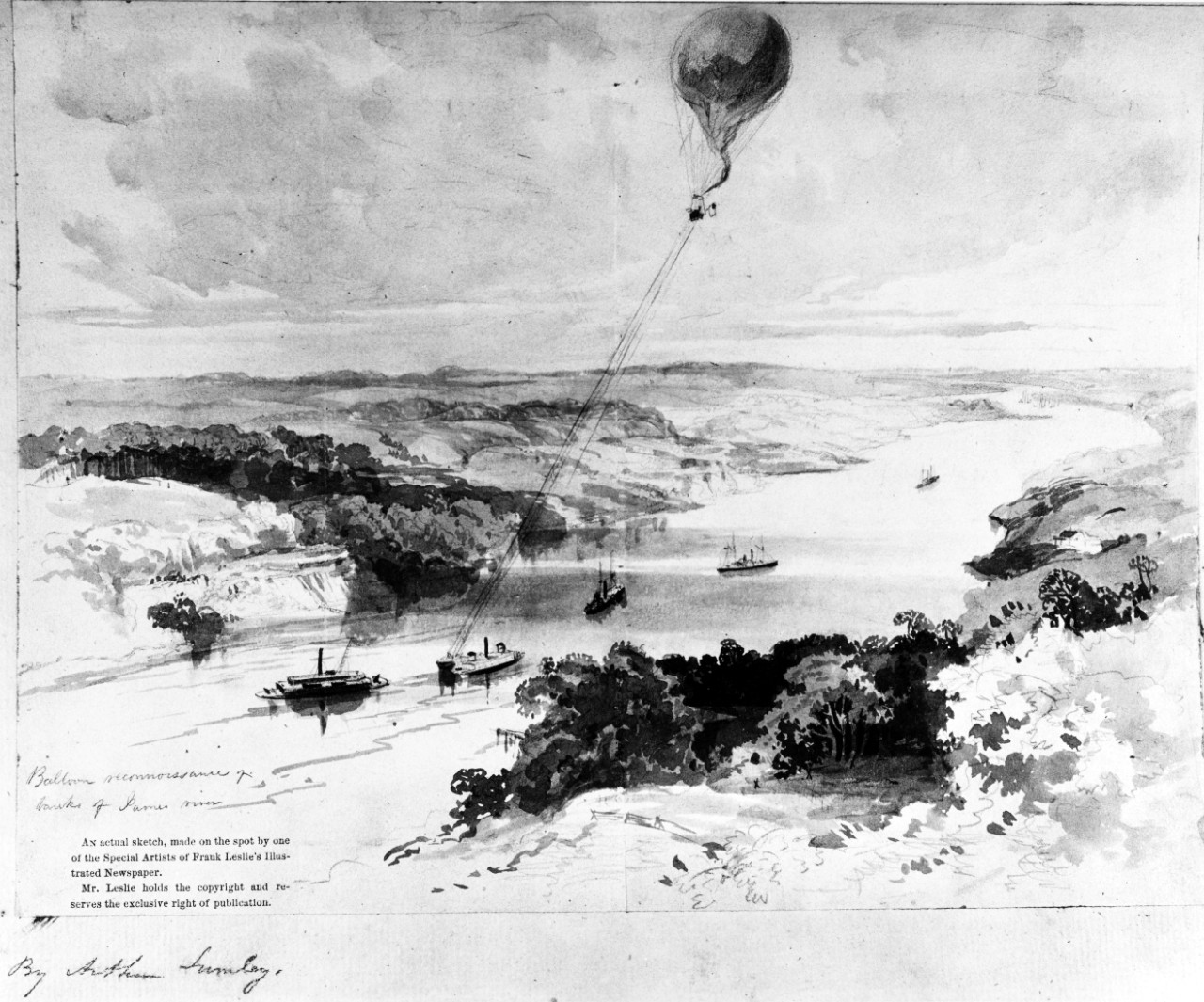 Photo #: NH 59194  Balloon reconnaissance on the James River, Virginia, 1862