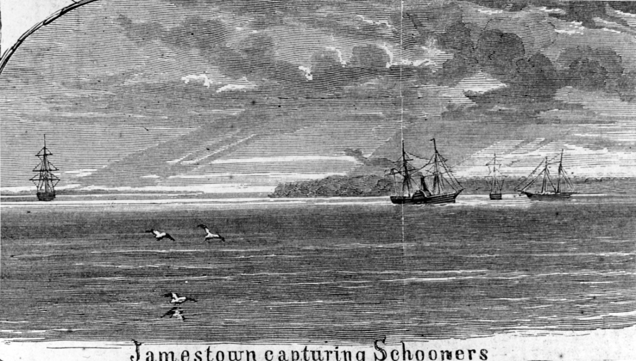 Photo #: NH 59219  CSS Jamestown captures Union schooners near Fortress Monroe, Virginia