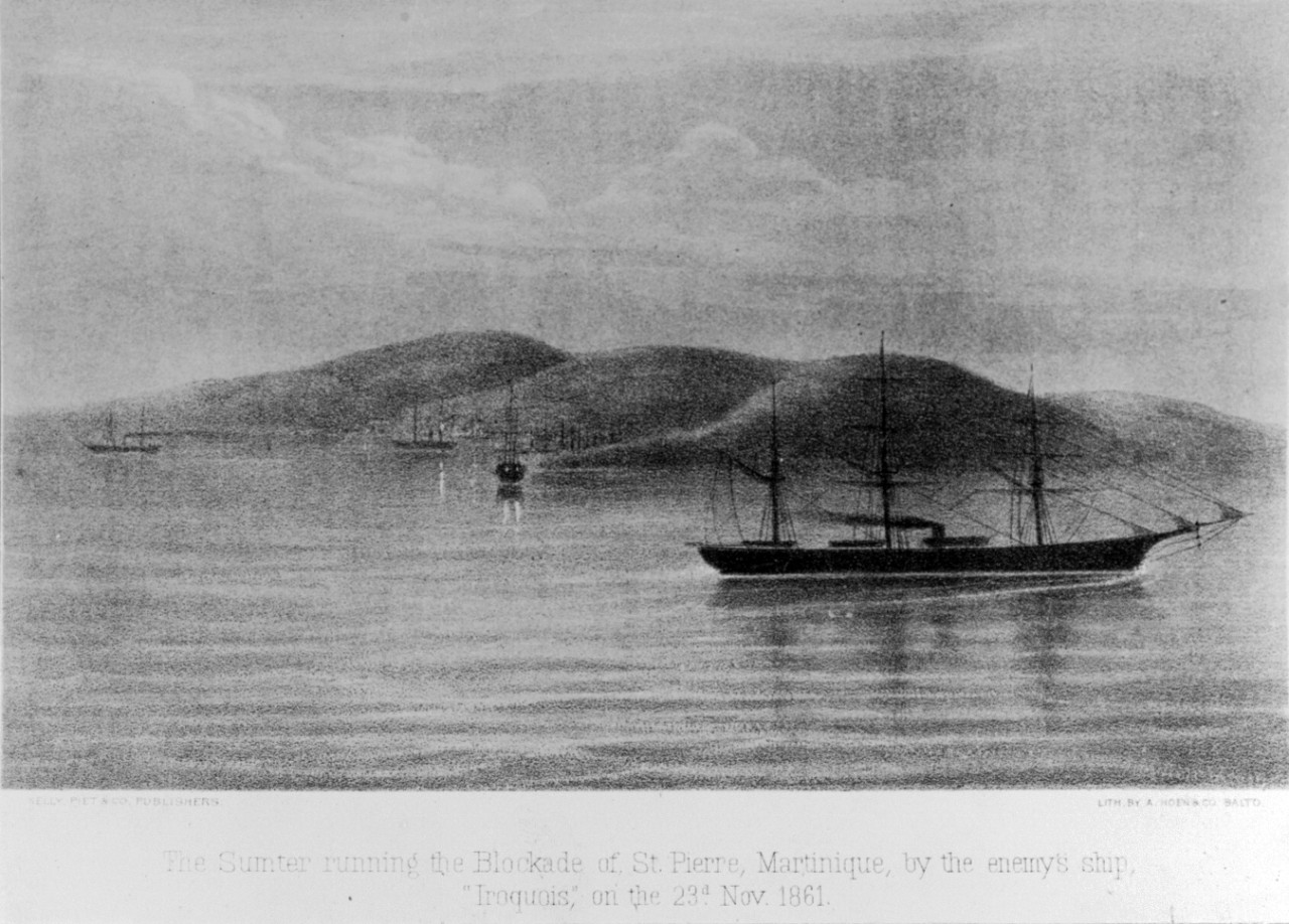 Photo #: NH 59352  &quot;The Sumter running the Blockade of St. Pierre, Martinique, by the enemy's ship 'Iroquois', on the 23d. Nov. 1861.&quot;