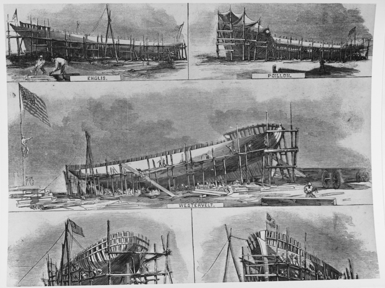 Photo #: NH 59368  &quot;90-Day&quot; Gunboats under construction at New York City, 1861