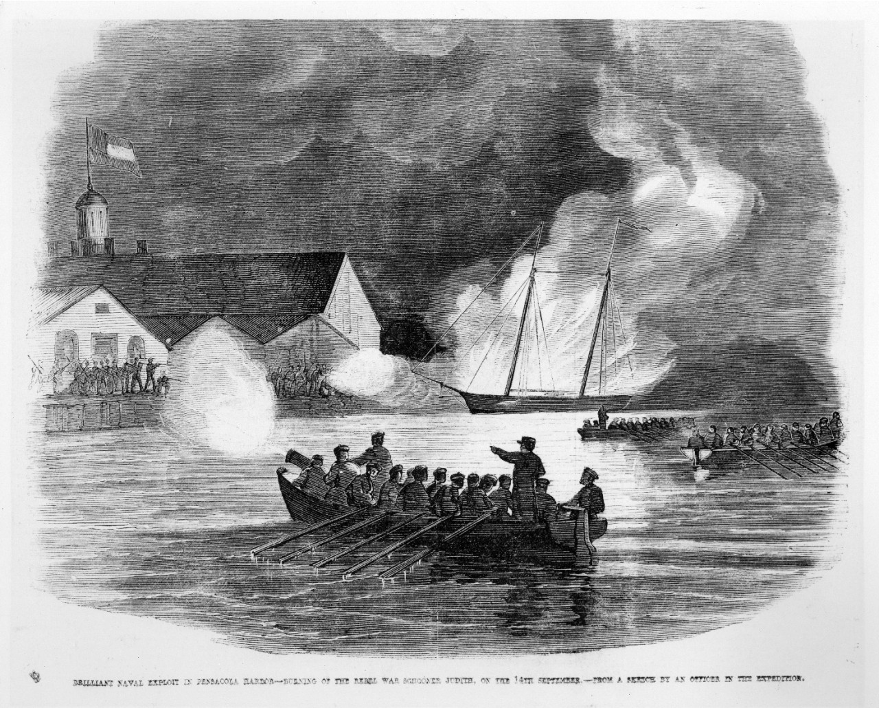 NH 59156 Burning of Confederate Privateer Judah at Pensacola, 14 September 1861