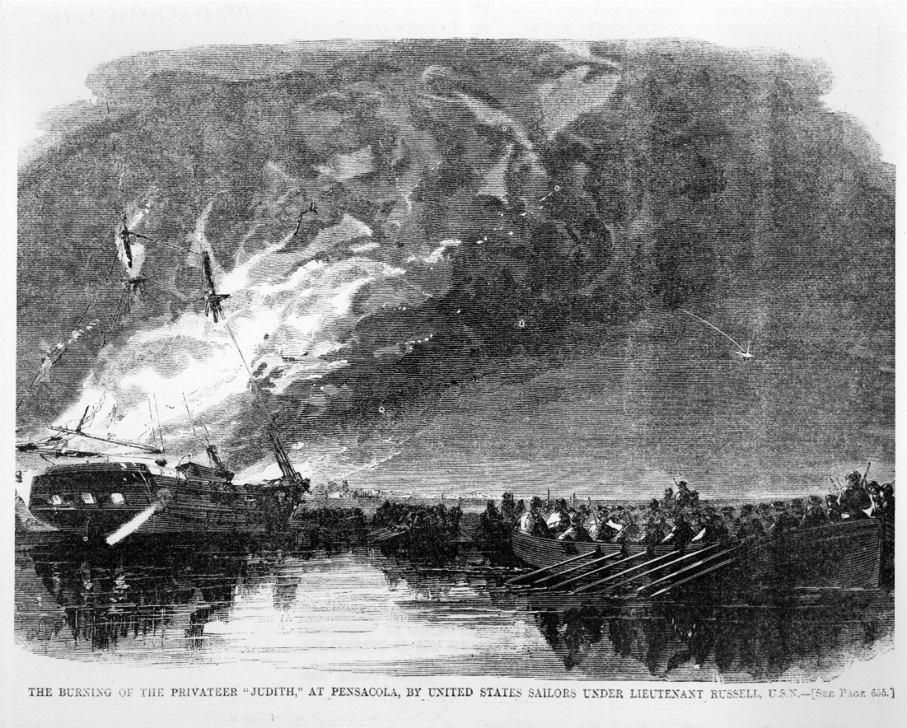 NH 59157 The Burning of the Confederate Privateer Judah at Pensacola on 14 September 1861