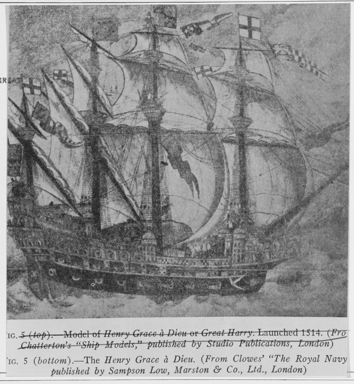 HMS HENRY GRACE A' DIEU British battleship, 1514, also called "Great Harry"