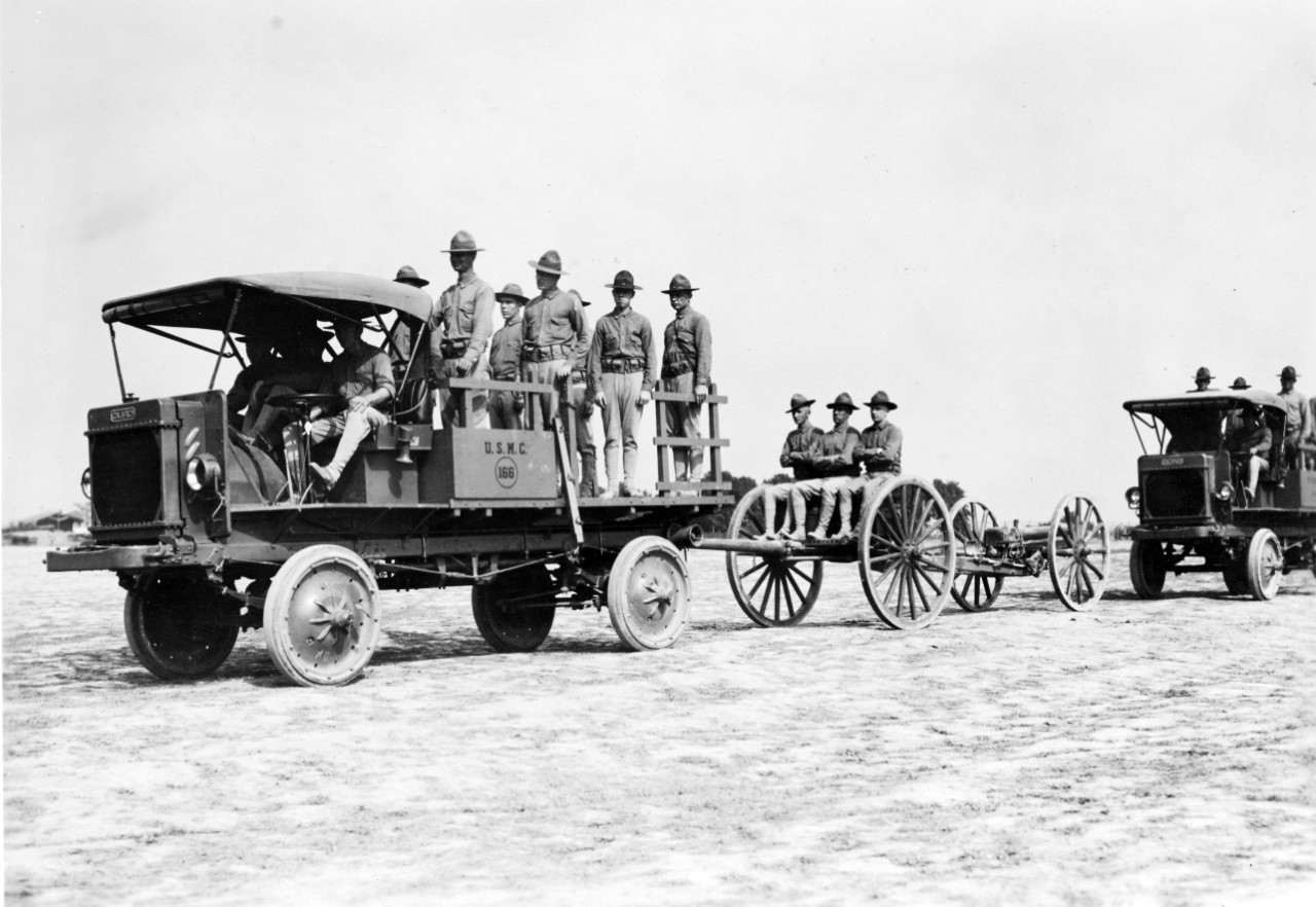 U.S. Marine Corps motor drawn field artillery battery, at Quantico, Va., 1918