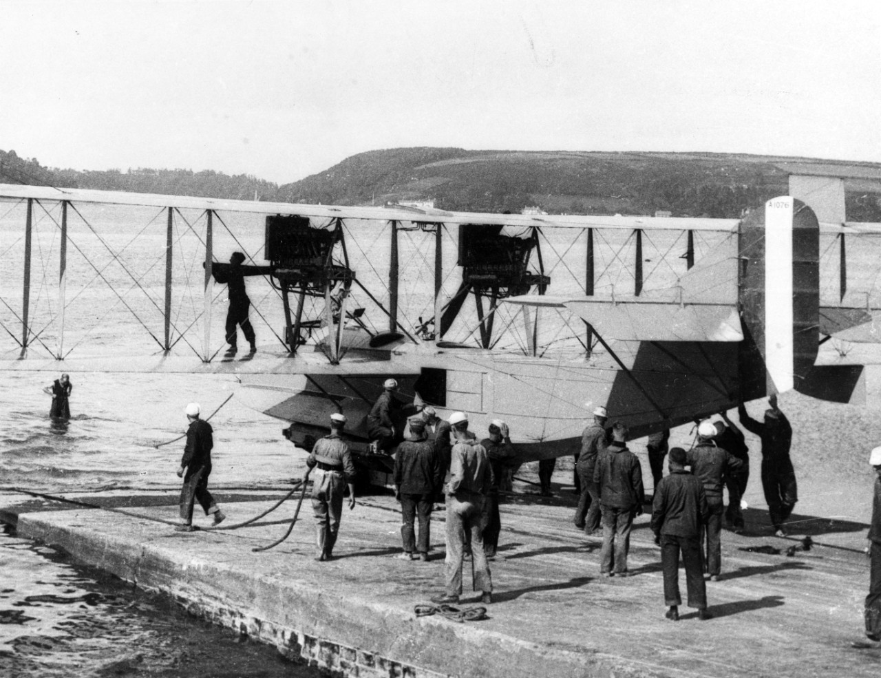 Naval Aircraft Factory H-16 (BUNO A-1076) at Queenstown, Ireland. This plane was designed by Curtiss and produced by N.A.F., 1918. 