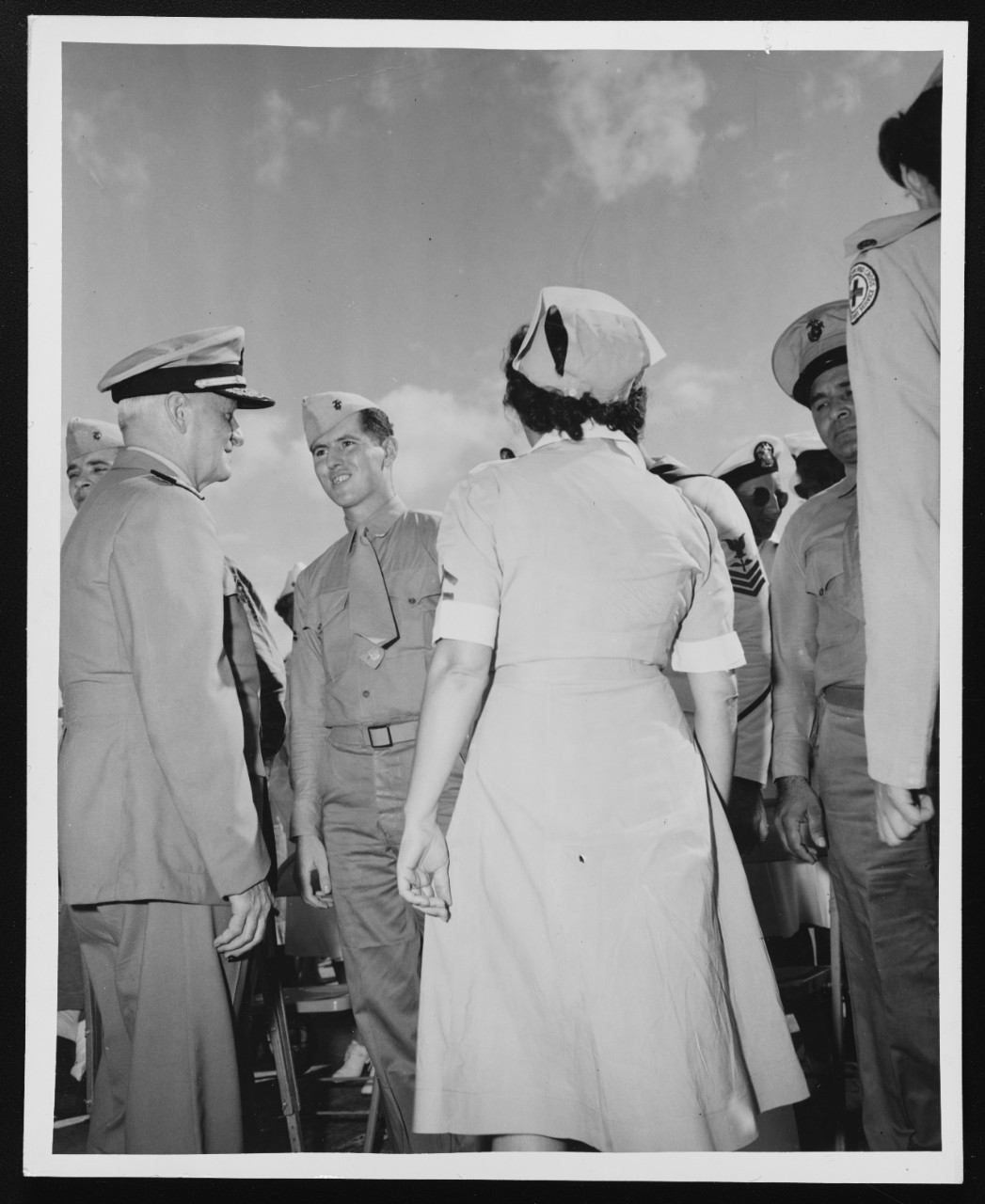 Fleet Admiral Nimitz Talks with Wounded World War II Veterans