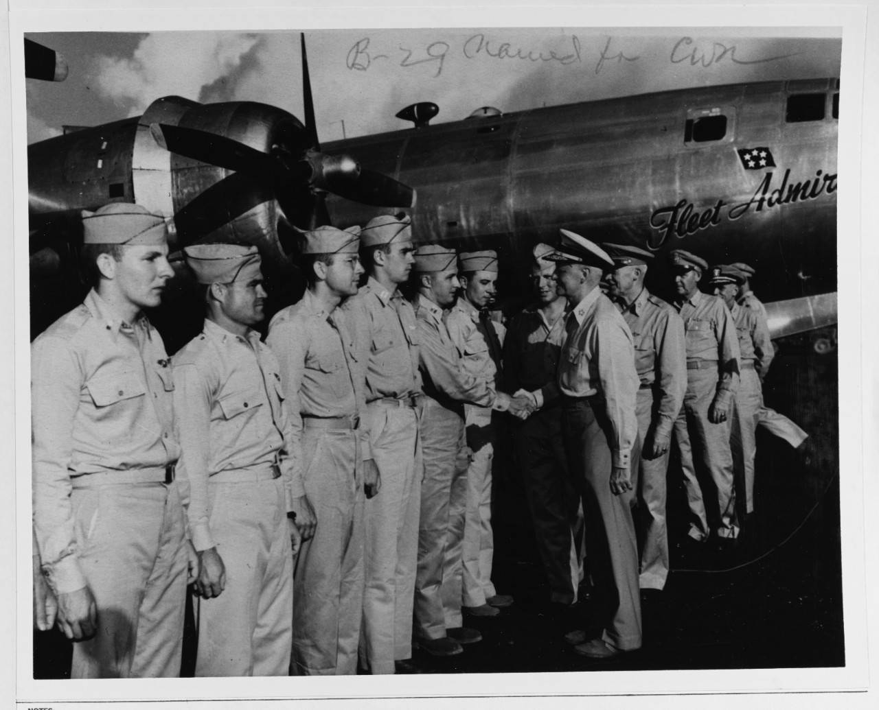 Fleet Admiral Nimitz Greets the Crew of a B-29 Superfortress