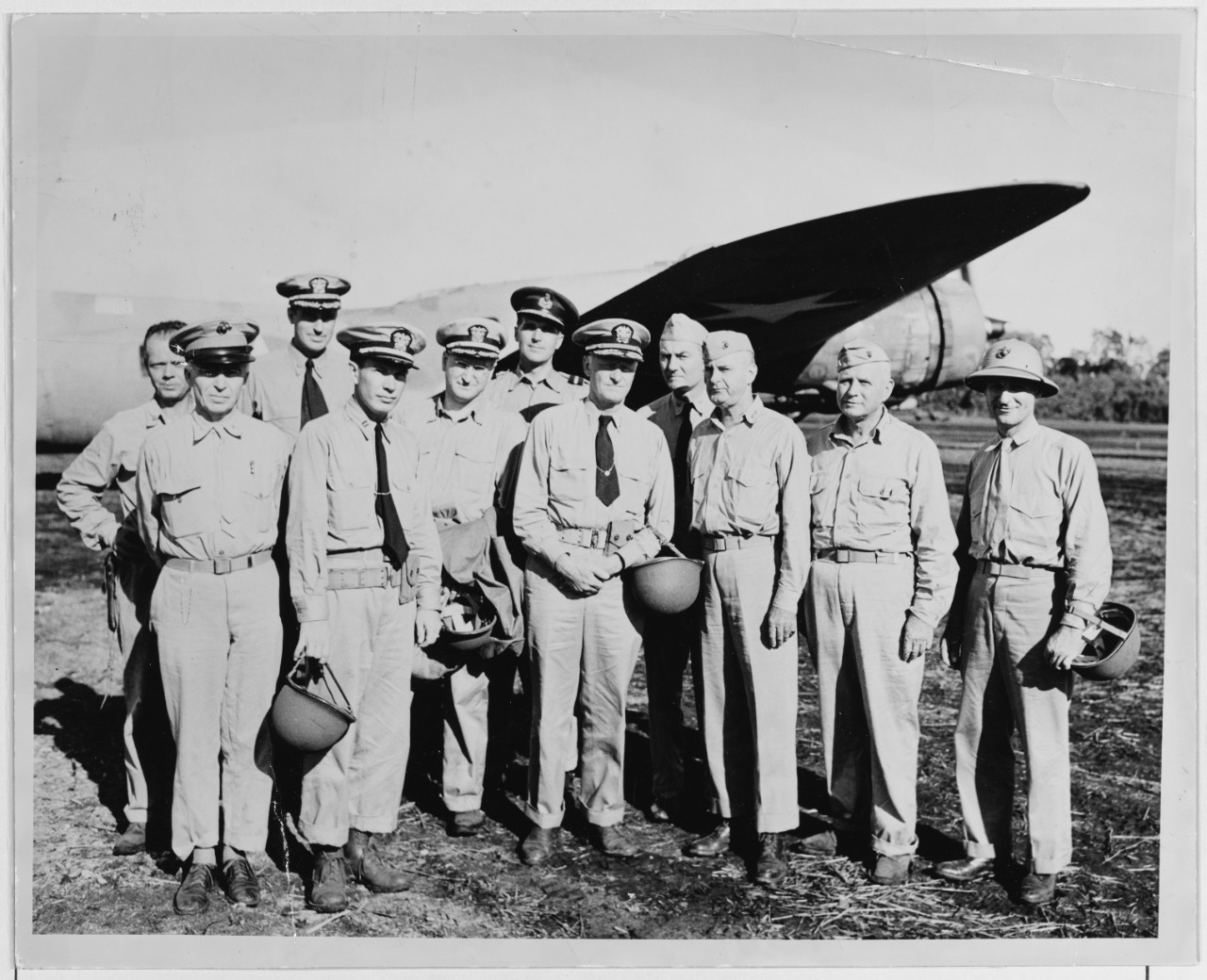 Admiral Nimitz, CINCPAC, is Shown with Some of his Staff Officers and others at Guadalcanal Airfield