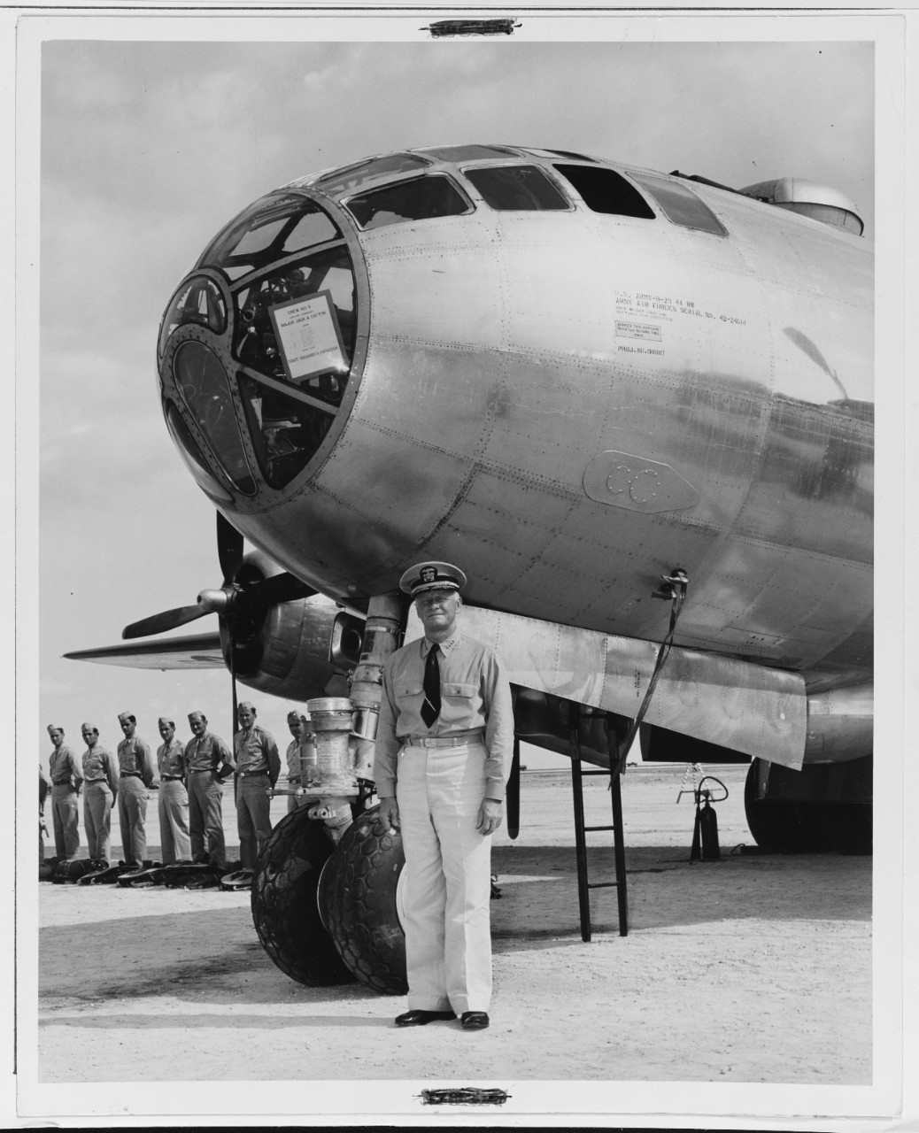 Admiral Nimitz Stands by One of the First B-29 Superfortresses